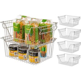 blitzlabs Stackable Wire Organizing Storage Baskets Fruit Vegetable Organization Pantry Cabinet Metal Bin for Counter Bathroom Shelves Storage for Kitchen,Pantry,Freezer,Cabinet,Set of 6