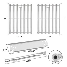 FlameDuty Stainless Cooking Grate,Heat Shield and Burner Kit for Nexgrill Replacement Parts 4-Burner 720-0830H 720-0830H,720-0888N,720-0888,720-0864,720-0896B,for Uniflame,Kenmore,Nexgrill 4&5-Burner Gas Grills