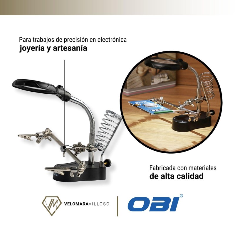 Lupa Base con Caimanes 65 mm con Led 3 a