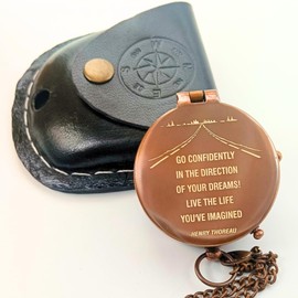 Thoreau's Go Confidently & Road Engraved Compass - Engraved Pocket Compass for Men - Graduation Gift for Students 2025 - Confirmation and Baptism Gifts for Boys