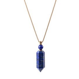 NUZUJX Lapis Lazuli Necklace,Crystal Necklace Gemstone Perfume Bottle Pendant Necklace for Women, Natural Healing Stone Essential Oil Diffuser Necklace Jewelry