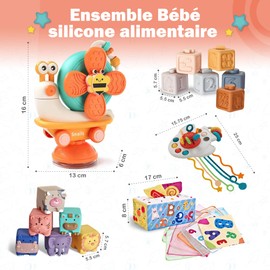 Baby Games 6 Months Awakening Baby Toy 6 Months - Stacking Blocks, Animals to Embed, Tissue Box Alphabet, Sensory Rocket and Popper Ball - Montessori Games 6 to 12 Months