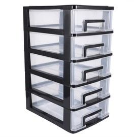 Toyvian Makeup Organiser Storage Drawers,5-Drawer Storage Bins with Clear Drawers,Storage Organization for Arts and Crafts, Small Tools,Office Supplies and Accessories(Small,Black) Storage Drawers