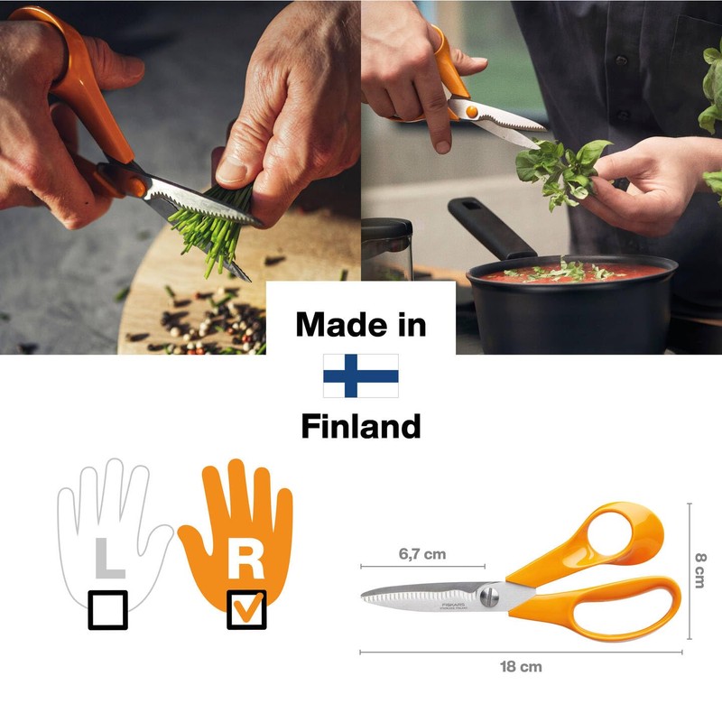 Fiskars Kitchen Scissors, Total Length: 18 cm, Steel/Synthetic Material, Classic,