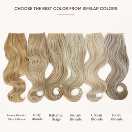 SARLA Invisible Wire Hair Extensions with 3 Clips Long Wavy Curly Synthetic Hairpiece for Women Adjustable Transparent Headband 16 Inch Ivory Blonde