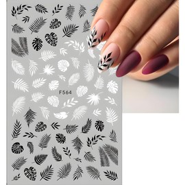 10 Sheets White Black Nail Art Stickers Decals 3D Self- Adhesive Black Flower Nail Stickers White Leaf Nail Decals Retro Butterfly Nail Supplies Nail Art Design Decoration Accessories for Women Girls