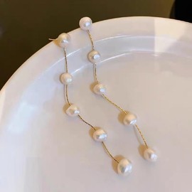 Mnyixsi 925 Sterling Silver Tassel Chain Dangle Earrings for Women, Long Dangle Drop Earrings Line Minimalist Style Chain Dangle Earrings for Wedding Dangling Drop Earrings Bridal Jewelry Gift