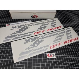 Z71 Off Road Decals (2pk) American Flag Truck Bedside Fender Stickers for Chevy Silverado Colorado 4x4 (Metallic Silver & Red)