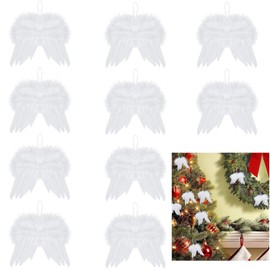White Small Angel Wings, 10 Pieces Angel Wings Christmas Tree, Angel Wings Decoration, Hanging Angel Wings, Fantasy Angel White Feather Wings Ornament, for Christmas Party Decoration, DIY Crafts