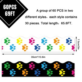 Whaline 69Ft Dog Paw Bulletin Board Border Colorful Pet Paw Self-Adhesive Trim Border for Classroom Office Party Decoration
