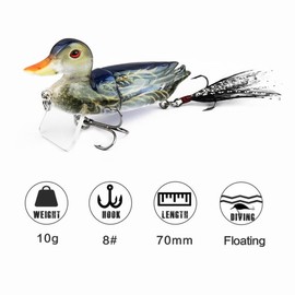 LIOOBO Fishing Lure Duck Artificial Hard 3D Bait Metal Base Fishing Bait Metal Bait Iron Head Fishing Tackle 7cm 10g