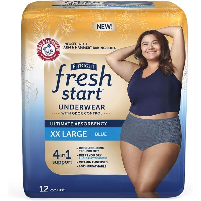 Incontinence and Postpartum Underwear for Women, XXL, Blue (12 Count)