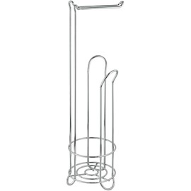 Plexon Classico Metal Toilet Tissue Roll Reserve Organizer – Free-Standing Toilet Paper Holder for Bathroom – Holds 4 Rolls, Chrome, 26" H x 8.5" W x 9" D