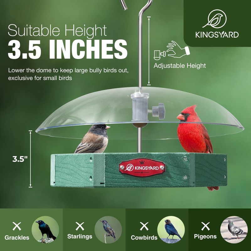 Kingsyard Large Platform Bird Feeder Outdoor Hanging, Adjustable Dome Squirrel