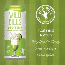 Key Lime - Wild Bill's Zero Sugar Cream Soda, Zero Artificial Colors, Flavors or Preservatives, Naturally Sweetened (Individual 12oz Cans,12-Pack)