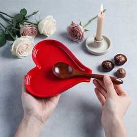 Remerry Mother's Day Heart Cute Spoon Rest for Kitchen Counter, 6 Inch Ceramic Utensil Tray for Stove Top, Coffee Teaspoon Holder & Organizer for Coffee Station & Bar, Teaspoon Holder(Red)