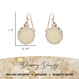 Gold Plated Earring for Women – Stylish Gold Design – Druzy Drop Dangle Earring – Great Gift (Beige)