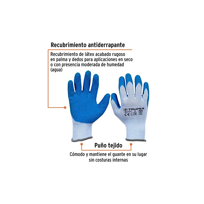 Truper GU-411, Guantes de poliéster recubiertos de látex, chicos