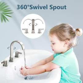 Aolemi Waterfall Bathroom Faucets 3 Hole 8 Inch Widespread Bathroom Sink Faucet 2 Handles with Pop-up Drain and Supply Hose Suitable for Vanity RV Restroom Brushed Nickel