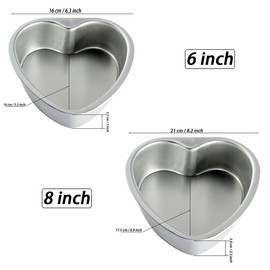 LepoHome 2 pcs Aluminum Heart Shaped Cake Pan Set DIY Baking Mold Tool with Removable Bottom - 6 inch & 8 inch