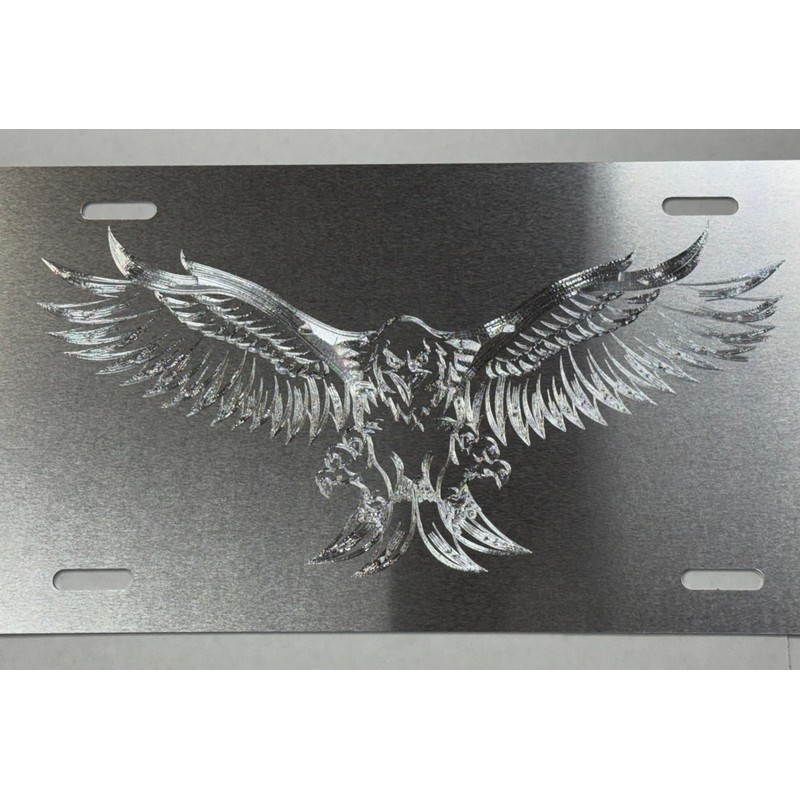 Engraved US American 3D Fierce Eagle Diamond Etched Silver Car