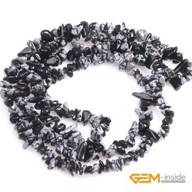GEM-Inside Crystal Stone Chips for Jewelry Making Genius Gemstone Freeform Loose Beads with Hole for Bracelet Necklace Making Adults 34" (Snowflake Obsidian, 7-8mm)