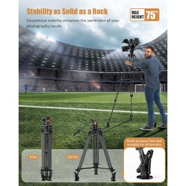 CAMBOFOTO 74" Video-Tripod-with-Fluild-Head, Professional Aluminum Heavy Duty Film Tripod Stand for Canon Nikon DSLR/SLR Camera Camcorder Telescope Bnoculars (Weight 9.1 lbs, Max Load 20 lbs)