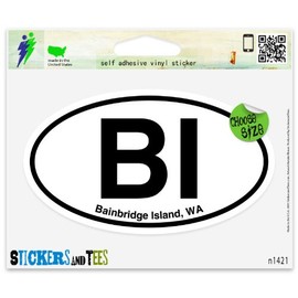 BI Bainbridge Island WA Washington Oval Vinyl Car Bumper Window Sticker 5" x 3"