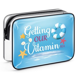 Beach Lover Gift Ocean Themed Travel Makeup Bag Summer Vacation Gift Clear Cosmetic Bag Cruise Sea Lover Gift Birthday Christmas Graduation Gifts for Women Girl Friend Sister Zipper Toiletry Pouch