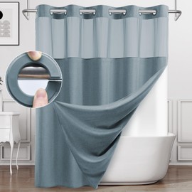 WONICY Extra Long No Hook Shower Curtain with Snap in Liner, Polyester Textured Shower Curtain with Liner Set, Waterproof Washable Hotel Style Shower Curtains for Bathroom, 71Wx86H, Blue Grey
