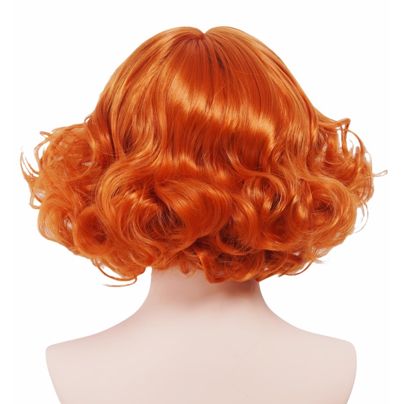 Rugelyss Short Curly Wavy Auburn Copper Red Wig with Bangs