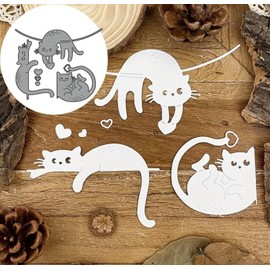 3Pcs/Set Cats Metal Die Cuts, Lovely Lying Cats Metal Cutting Dies Cut Stencils Card Paper Craft DIY Template Metal Cutting Dies Album Embossing Paper Dies for Card Making Scrapbooking