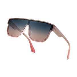 FEISEDY Women Men Polarized Sunglasses, Fashion Flat Top Trendy Oversized One Piece Square Shades B9132, Coffee Frame/Gradient Blue Grey Lens, 144MM