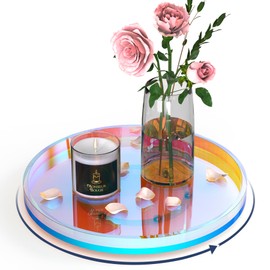 NiHome 9 Inch Acrylic Lazy Susan Organizer with 360° Rotating Base for Condiments & Cosmetics, Multipurpose Non-Slip Tray for Kitchen, Bathroom, Living Space, Modern Minimalist Design (Iridescent)
