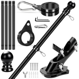 REERON House Flag Pole, 5 FT Metal Spinning Flag Poles Kit, 1" Tangle Free Stainless Steel Flagpole with 360° Flag Rings & 2-Position Holder Bracket for Outside House Porch Wall Mount for 3x5 Flag