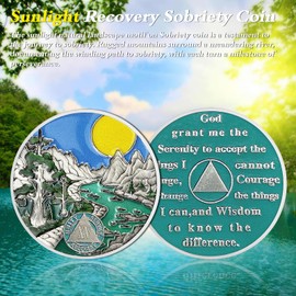 Sunlight 15 Year Sobriety Coin - Recovery 15 Year AA Coins - Serenity Prayer AA Chips and Medallions - 0-40 Prime Na Clean Token - Sober Chip Alcoholics Anonymous Gifts for Men Women