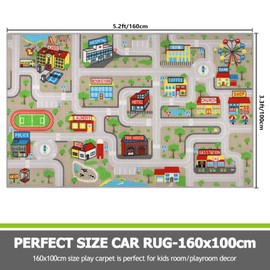 Capslpad Tan Car Road Kid Rug Carpet Playmat for Playoom Traffic Road Kids Play Mat for Toddler Non Slip Washable City Map Race Track Carpet Rug for Kids Room Bedroom Nursery Room Decor,5.2'x3.3'