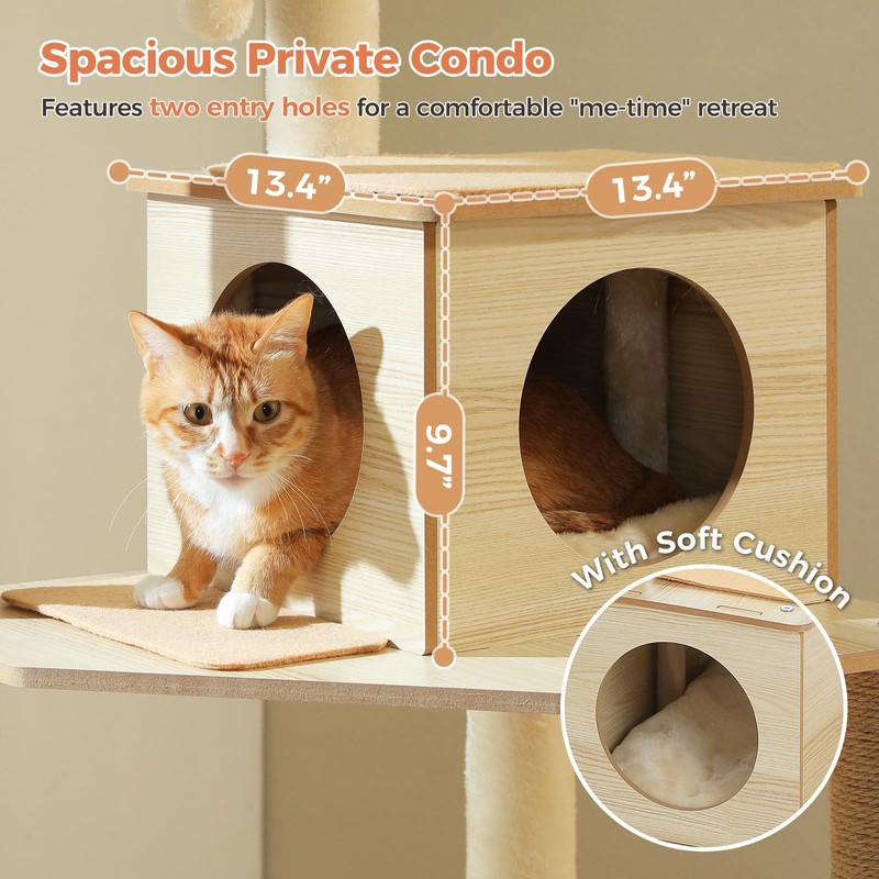 UYMI Wooden Cat Tree, 56.3-Inch Modern Cat Tower for Indoor