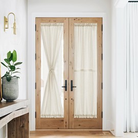 NICETOWN Linen French Door Curtain - Farmhouse 72 inches Long Curtain with Drawstring Tieback Privacy Window Shade for Sliding Patio Front Back Door, 1 Panle, 26" Wide, Natural