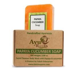 AyuRoots - Ayurvedic Papaya Cucumber Soap Bar All Natural Vegan Face & Body Skin Refreshing and Renewing Cleansing Handmade in India - 3.88 oz (1)