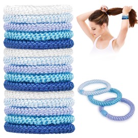 AUAUY Pack of 15 Elastic Hair Bobbles, Braided No Pull or Damage Ponytail Holder, Stylish Elastic Hair Bands for Women and Girls (Blue Series)