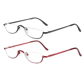 DBEFTLI Half Frame Reading Glasses - Half Moon Readers with Spring Hinge for Women Men (2 PCS in Pouch) 3.50