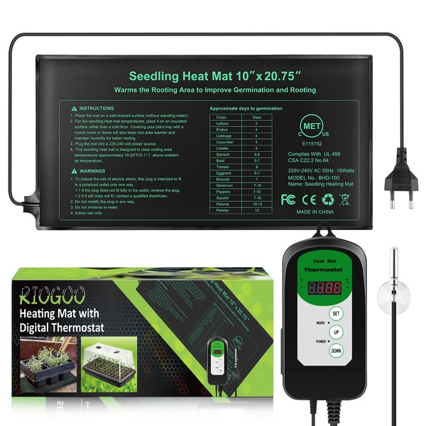 RIOGOO 24 x 52 cm Seedling Heating Mat and Thermostat