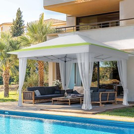 Amada 13x13 Pop Up Gazebo, One Push Outoor Canopy Tent with Wheeled Cover Bag, Pop Up Canopy with Netting for Patio, Party, Backyard,3-Speed Adjustable, Green