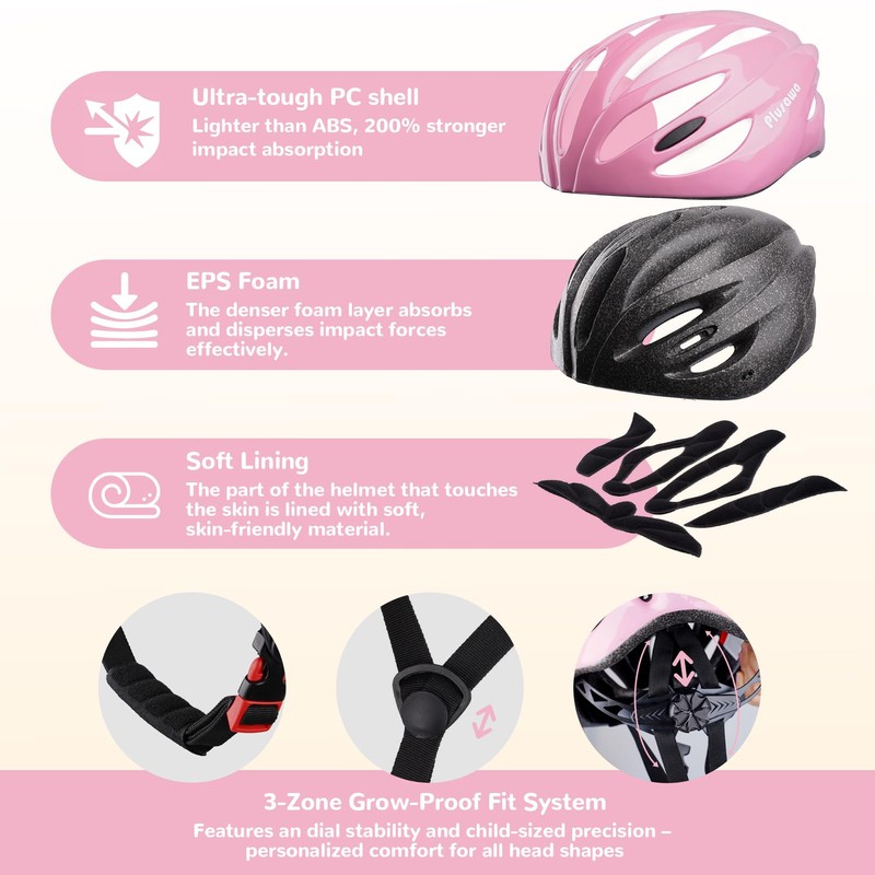 Plusawa Kids Helmet for 5-18 Years, Lightweight PC Shell, Interior