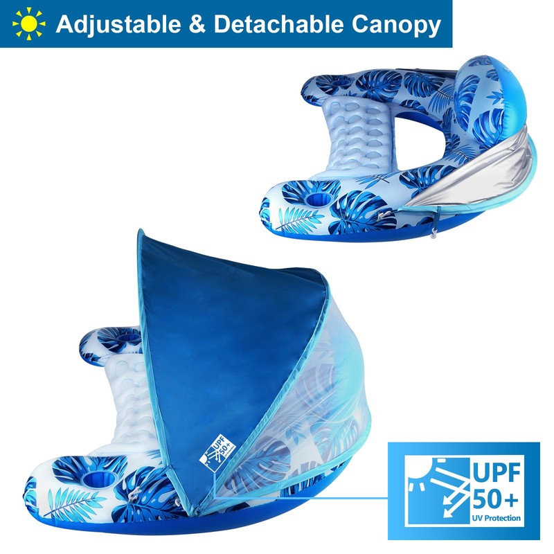 COOLCOOLDEE Pool Float with Canopy,Cup Holder - XL Pool Chair