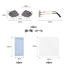 SIKAMARU 2 Pack Rimless Sunglasses; Comes with 2 Glasses Bags; 2 Glasses Cloths; Funny Irregular Sunglasses, Cloud Shape, Lightning Su, Colorful Sunglasses for Women, Men's Party, Beach