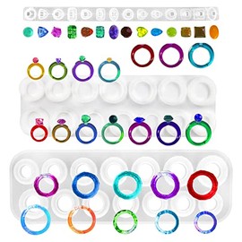 SENHAI - Molde de anillo de resina epoxi, moldes de silicona para anillos de diamante con cara redonda y rombiana, diferentes tamaños, molde de fundición de resina para colgantes y manualidades
