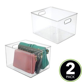 mDesign Plastic Home Storage Basket Bin with Handles for Organizing Closets, Shelves and Cabinets in Bedrooms, Bathrooms, Entryways and Hallways - Store Sweaters, Purses - 8" High, 2 Pack - Clear