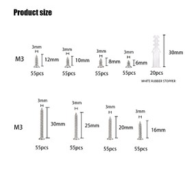 KOXXIAMOQ 460 Pcs M3 Screw Sets, Wood Screws Assortment Kit, Flat Head Self-Tapping Screws, Countersunk Screws Set, Assorted Cross Concrete Screws for Furniture Repairs